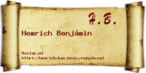 Hemrich Benjámin névjegykártya